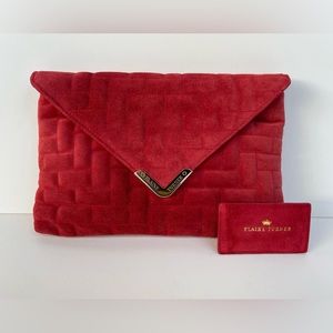 Elaine Turner Bella envelope clutch. Red quilted suede. Holiday pillow purse